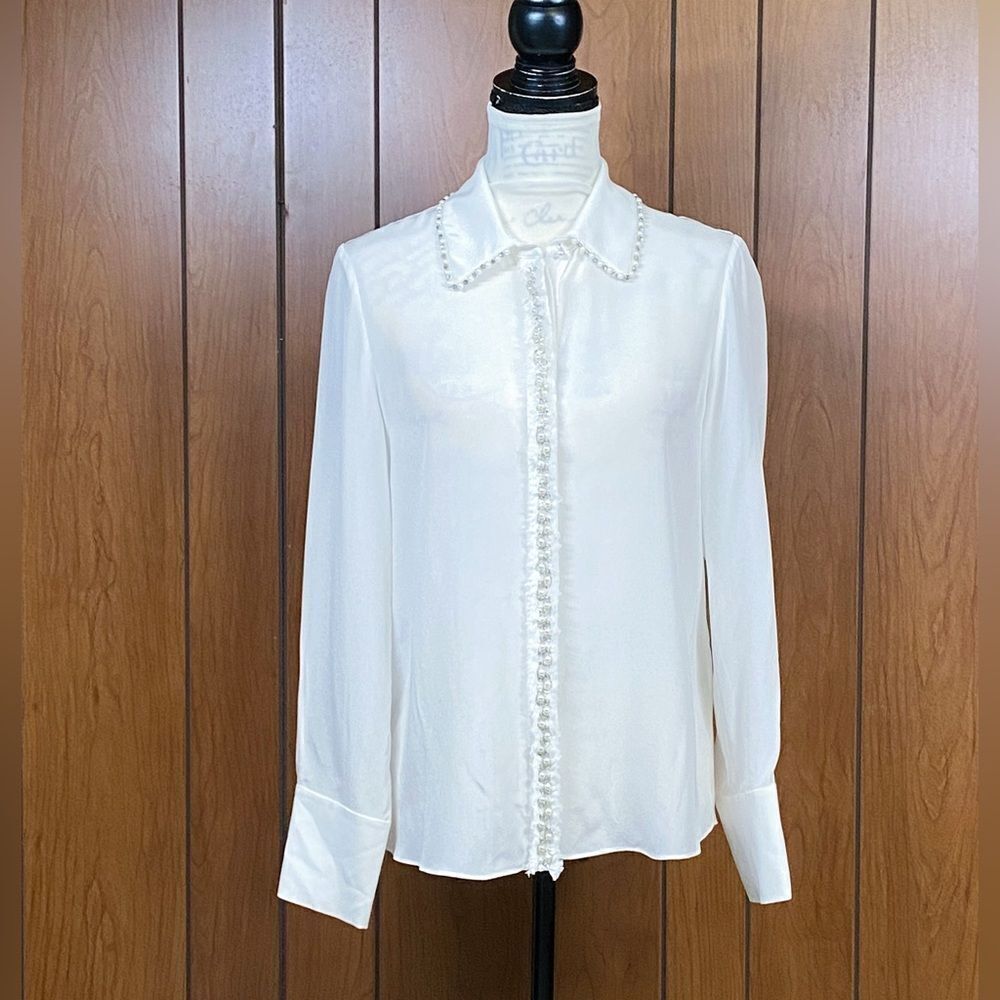 alice + olivia beaded silk blouse size M